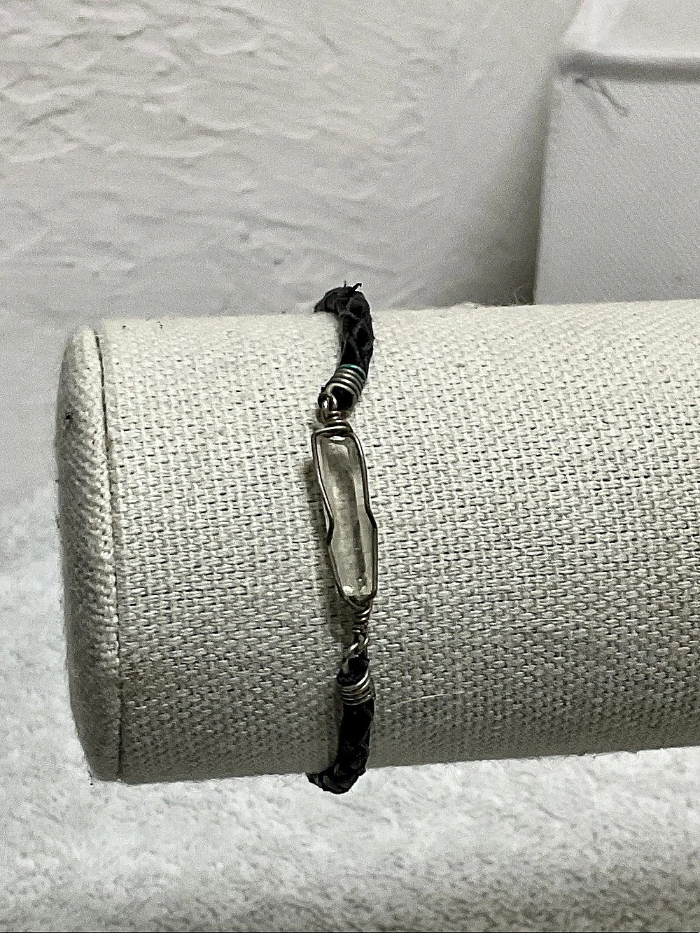 Raw Clear Quartz Wire Wrapped Braided Leather Hook Bracelet Size OS Boho